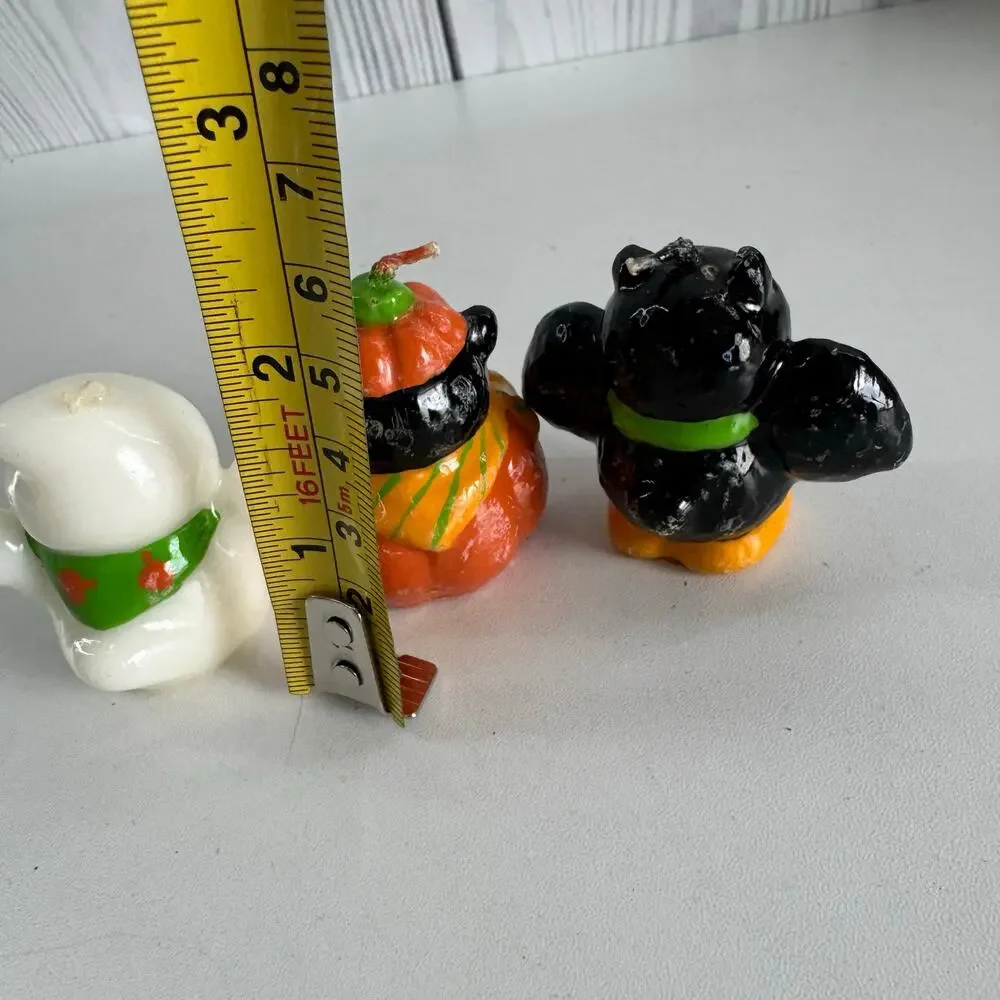 3 Vintage Russ Halloween Miniature Candles Ghost Pumpkin And Bat. 1990